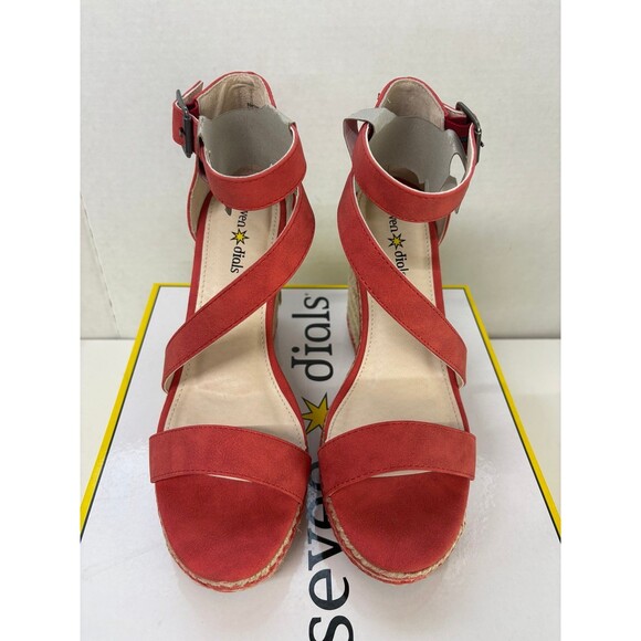 SEVEN DIALS Women's Berlina Red/Nubuck Platform Toe Wedge Espadrille Sandals 8M - Picture 5 of 6